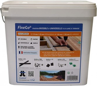 FIXEGO - Kit de fixations invisible pour lame de TERRASSE ép.19-25mm - 4m2